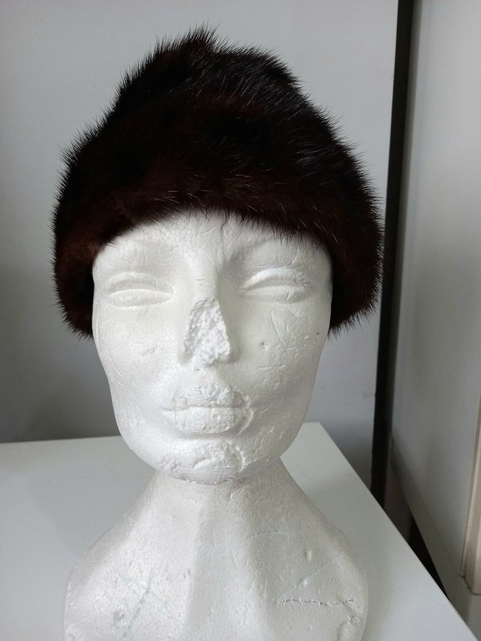 Vintage brun äkta mink pälsmössa päls mössa hatt