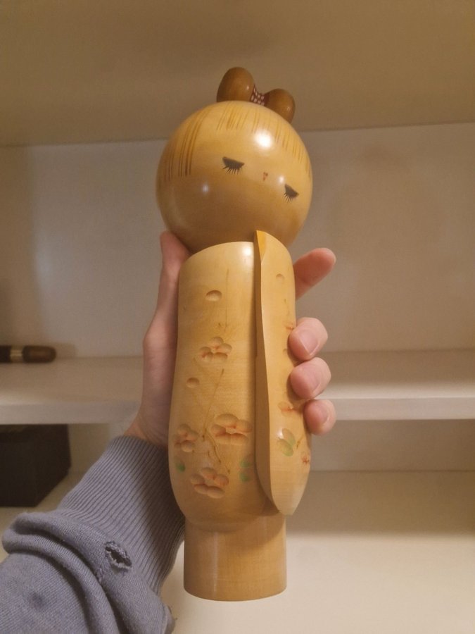 Unik Retro Vintage Kokeshi Dock med Stämpel - 31 cm Höjd