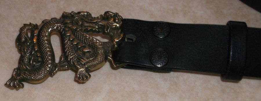 Bälte läder spänne kinesisk drake 1981 Baron Buckles Mässing 6254 Dragon USA