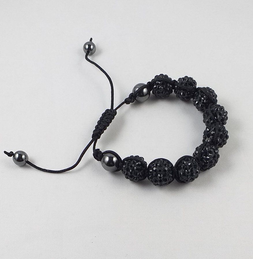 *Ny 1 st fint Shamballa armband Nio glittrande silviga pärlor + fyra hematiter