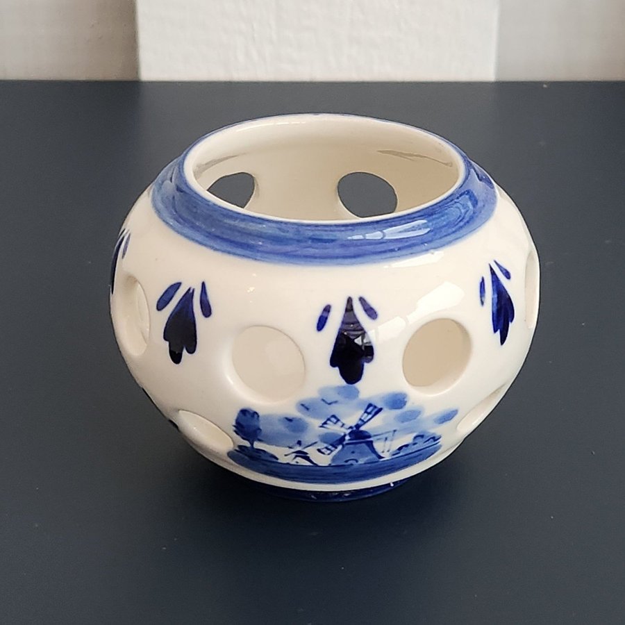 Delft Blue Votive Candle Holder Windmill