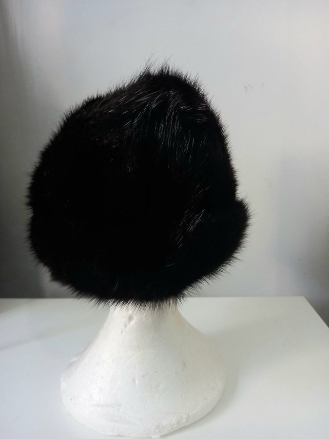 Vintage brun svart äkta nutria pälsmössa päls mössa hatt