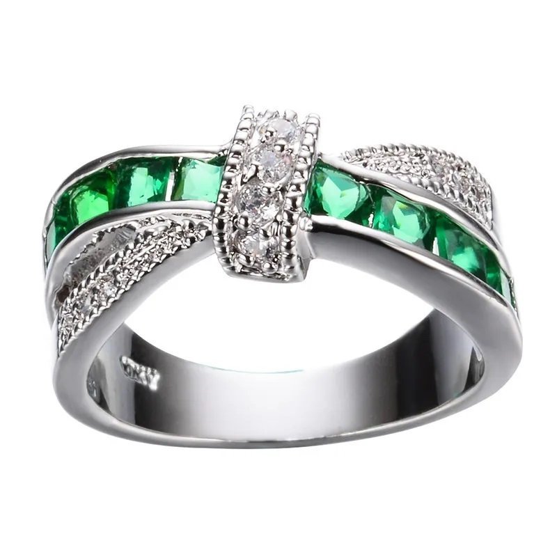 19 mm Elegant silver ring 925 stämpel cubic zirconia CZ silverpläterad knut grön