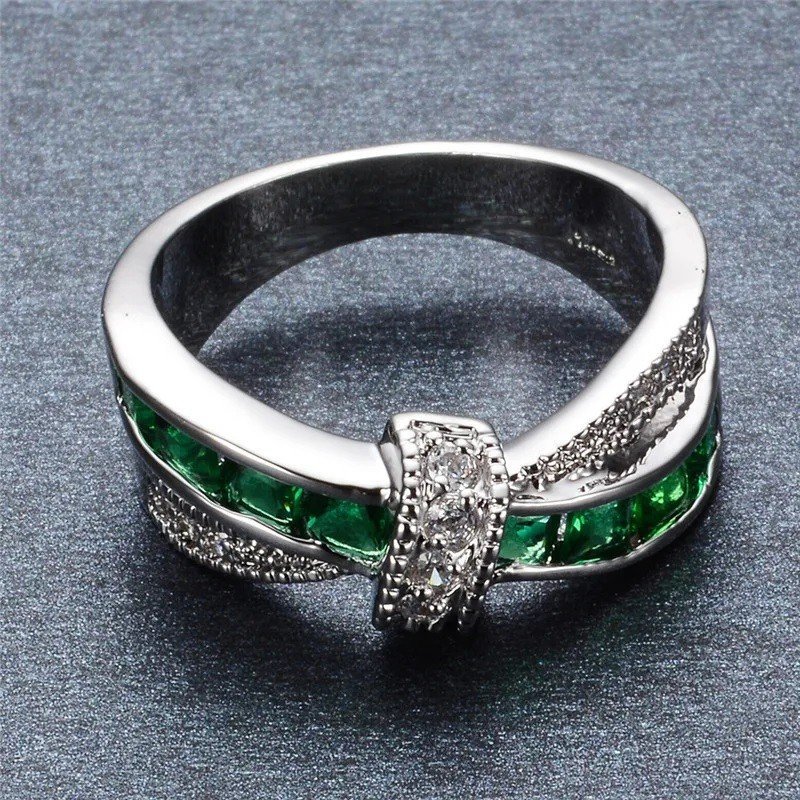 19 mm Elegant silver ring 925 stämpel cubic zirconia CZ silverpläterad knut grön