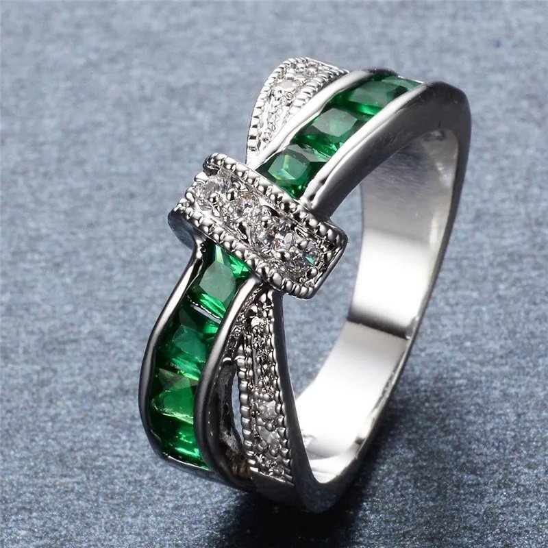 17 mm Elegant silver ring 925 stämpel cubic zirconia CZ silverpläterad knut grön
