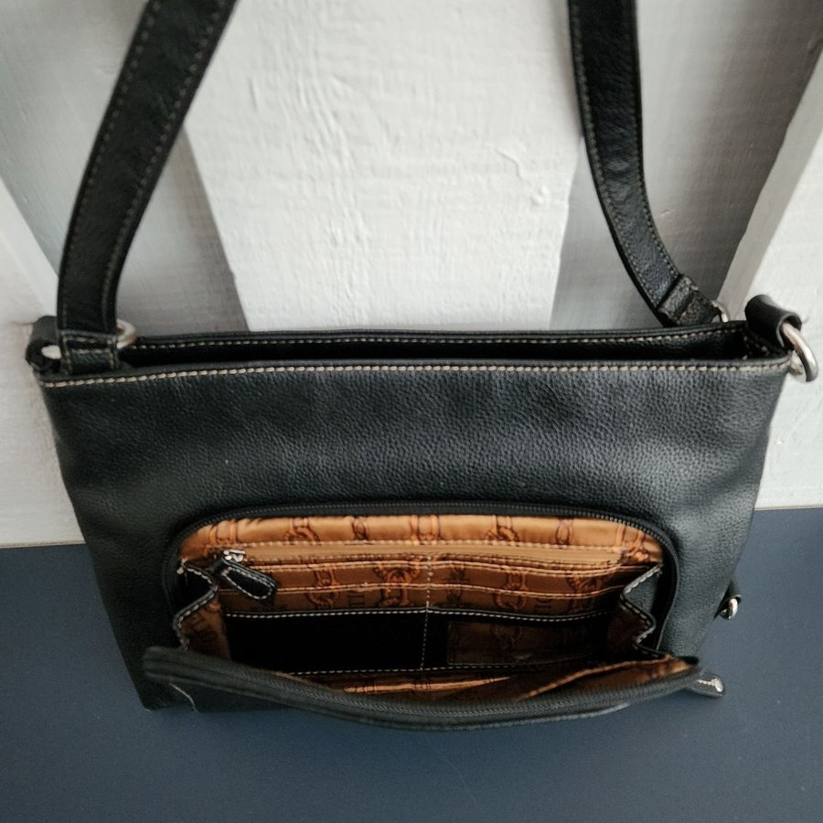 TIGNANELLO Crossbody Purse /Bag Black Pebbled Leather with Small Built In Wallet