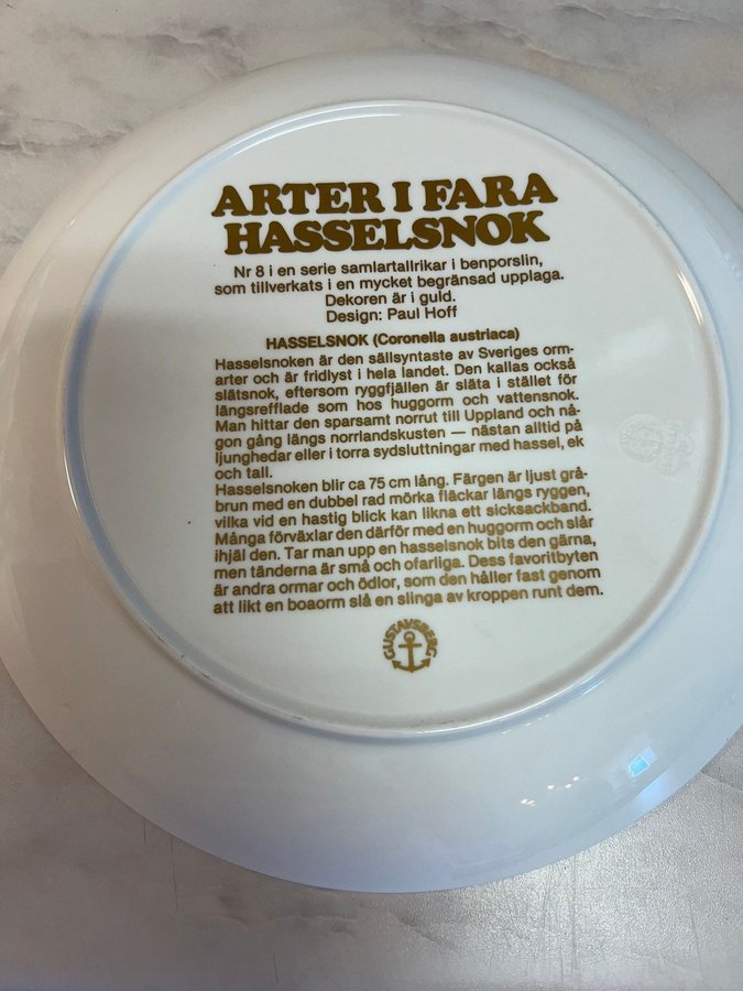 Gustavsberg Paul Hoff Arter i fara Hasselsnok