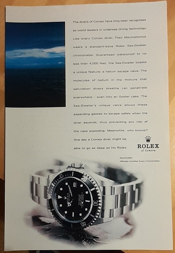 Rolex Sea-Dweller USA tidnings annons från 1998