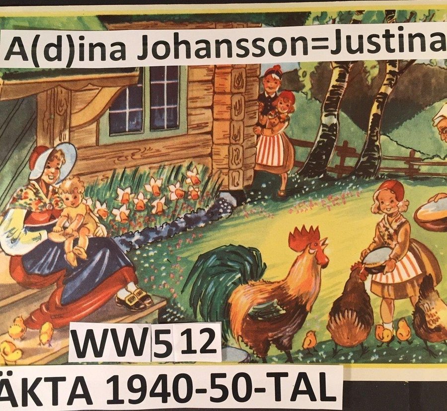 Adina Johansson: WW512 Hönsmatning  lamm 1940-50t Liten pappersbonad 18x39cm