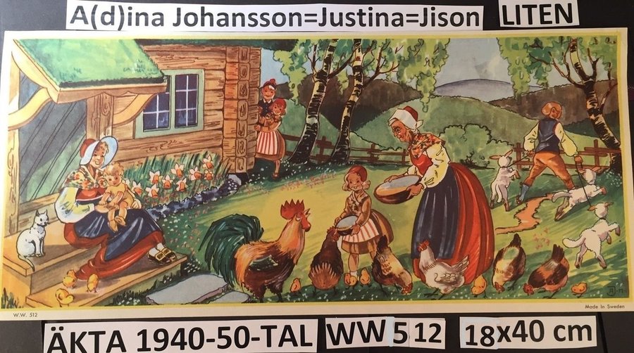 Adina Johansson: WW512 Hönsmatning  lamm 1940-50t Liten pappersbonad 18x39cm