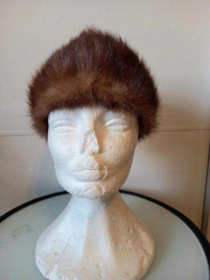 Vintage brun äkta mink pälsmössa päls mössa hatt