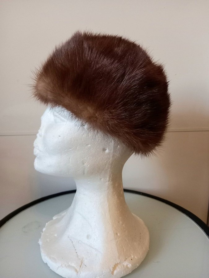 Vintage brun äkta mink pälsmössa päls mössa hatt