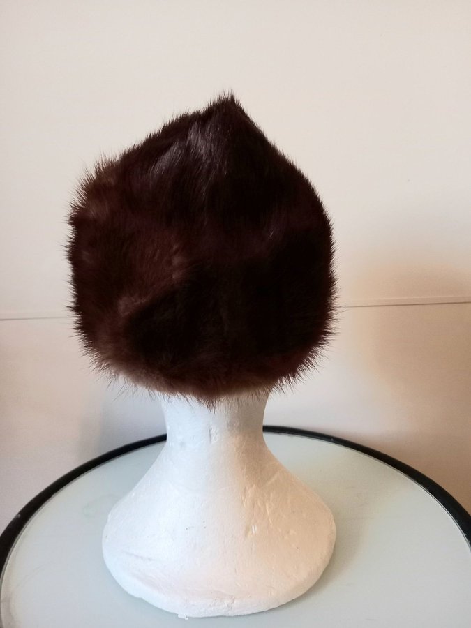 Vintage brun äkta mink pälsmössa päls mössa hatt