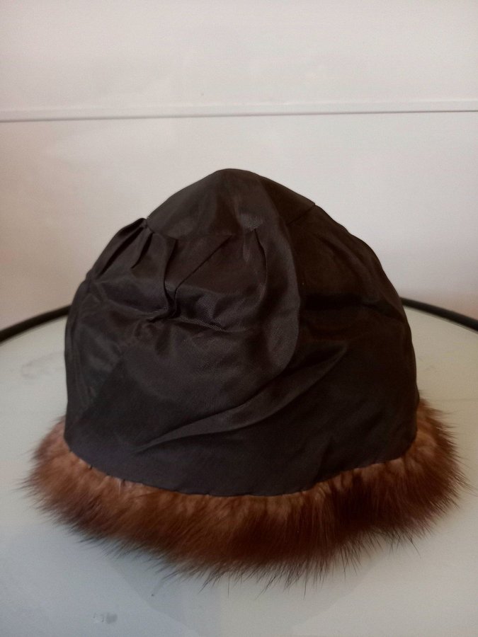 Vintage brun äkta mink pälsmössa päls mössa hatt