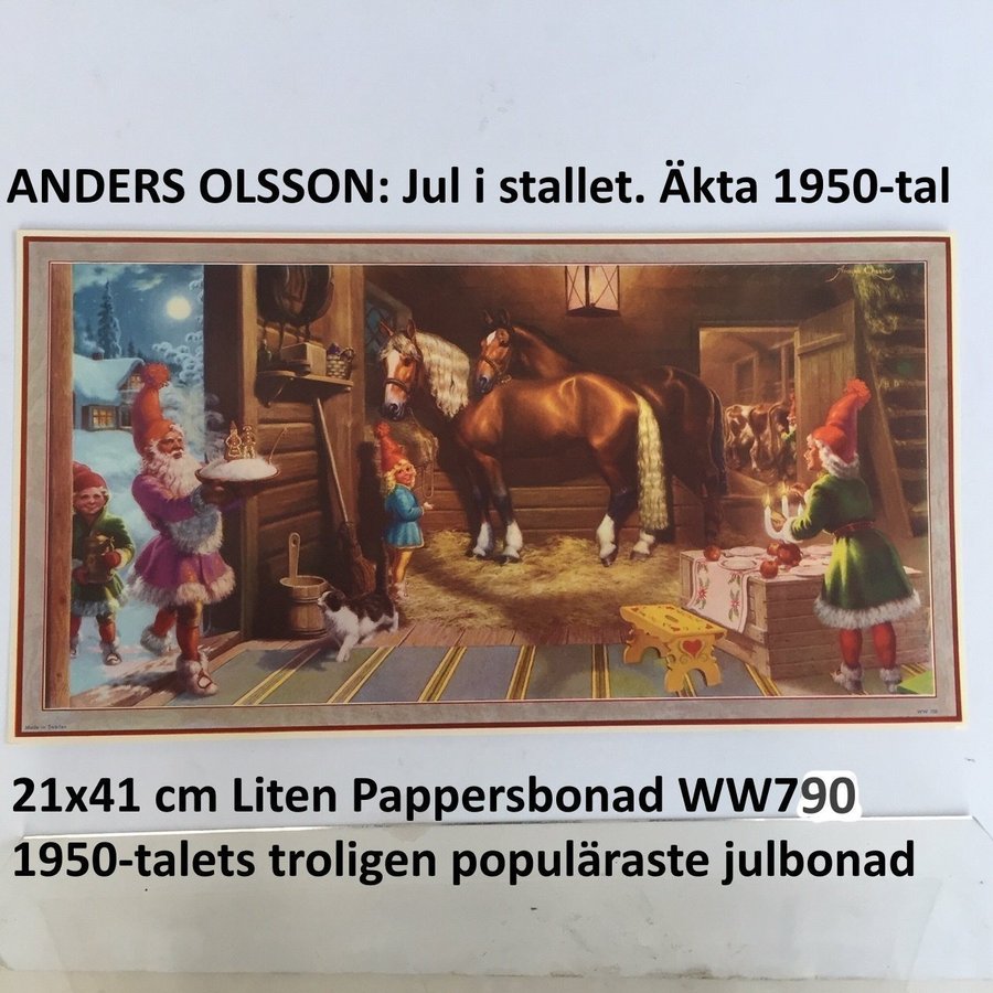 Anders Olsson: Jul i stallet ORIGINAL 1950tal! Liten pappersbonad21x39c WW790