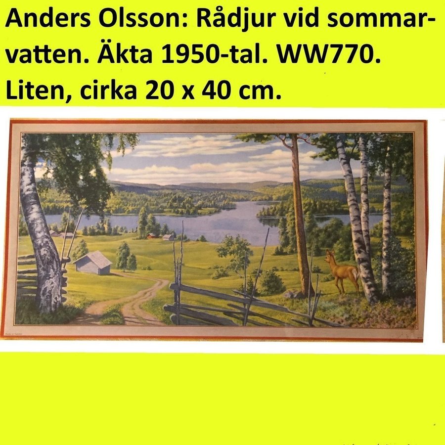 Anders Olsson: Rådjur vid sommarvatten 1950t Pappersbonad21x39c