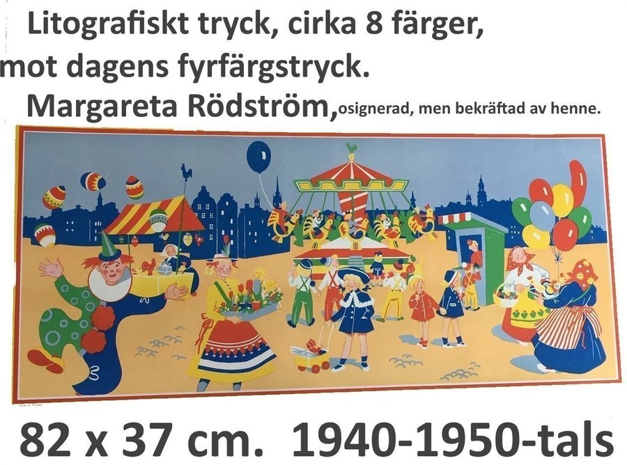 Margareta Rödström: PåskmarknadLitho Stor pappersbonad 1940t82x37 Påskbonad