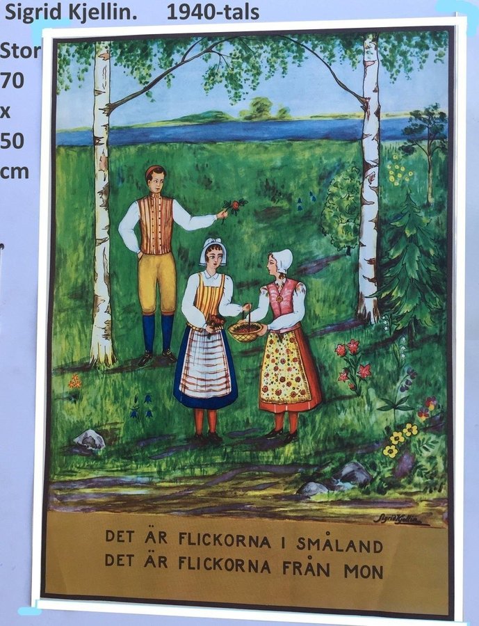 Sigrid Kjellin: Flickorna i Småland Äkta 1940-tal Stor pappersbonad 70x50 cm