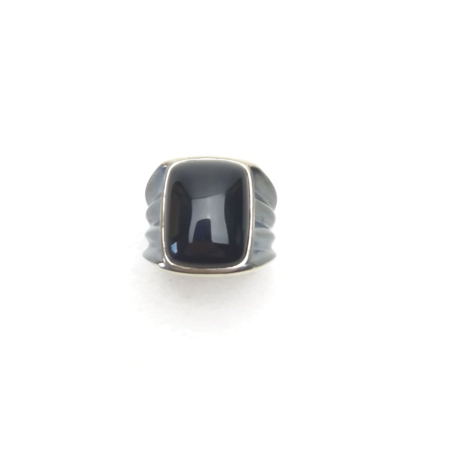 Moderne sterling sølv herrering med sort onyx sten