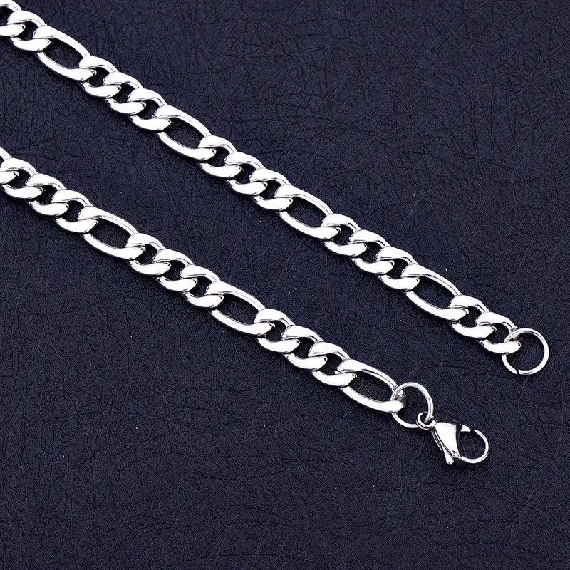 50cm 8mm kedja silver länk figaro halsband chain stål kedje pläterad pansar