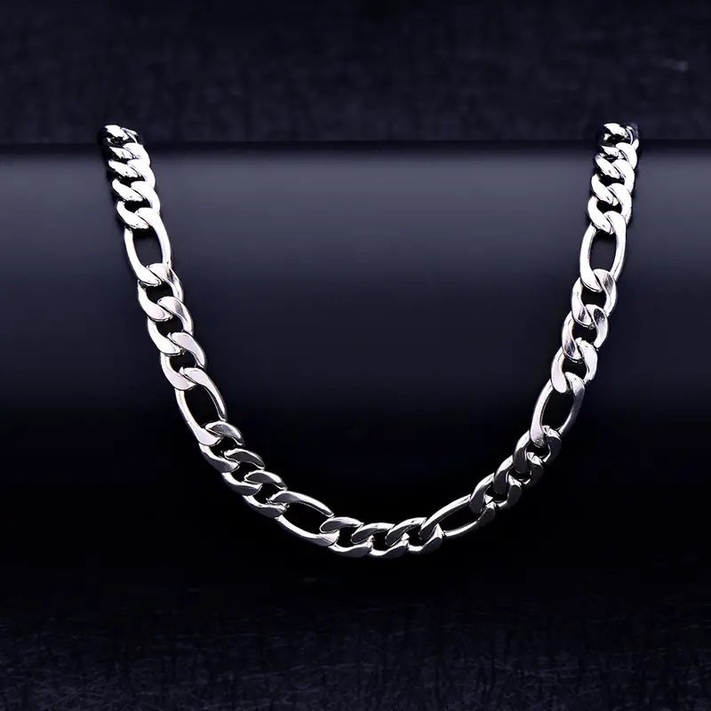 50cm 8mm kedja silver länk figaro halsband chain stål kedje pläterad pansar