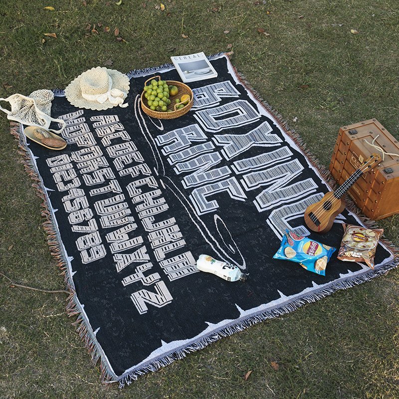 Black letter picnic camping carpet chair blanket tapestry shawl,130*180cm