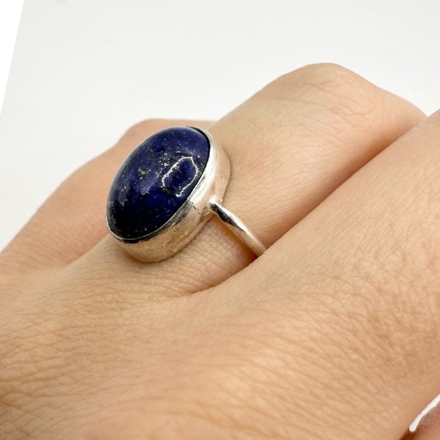 Sten ring, silverpläterad. Lapis Lazuli Sten. Ädelsten. 925.