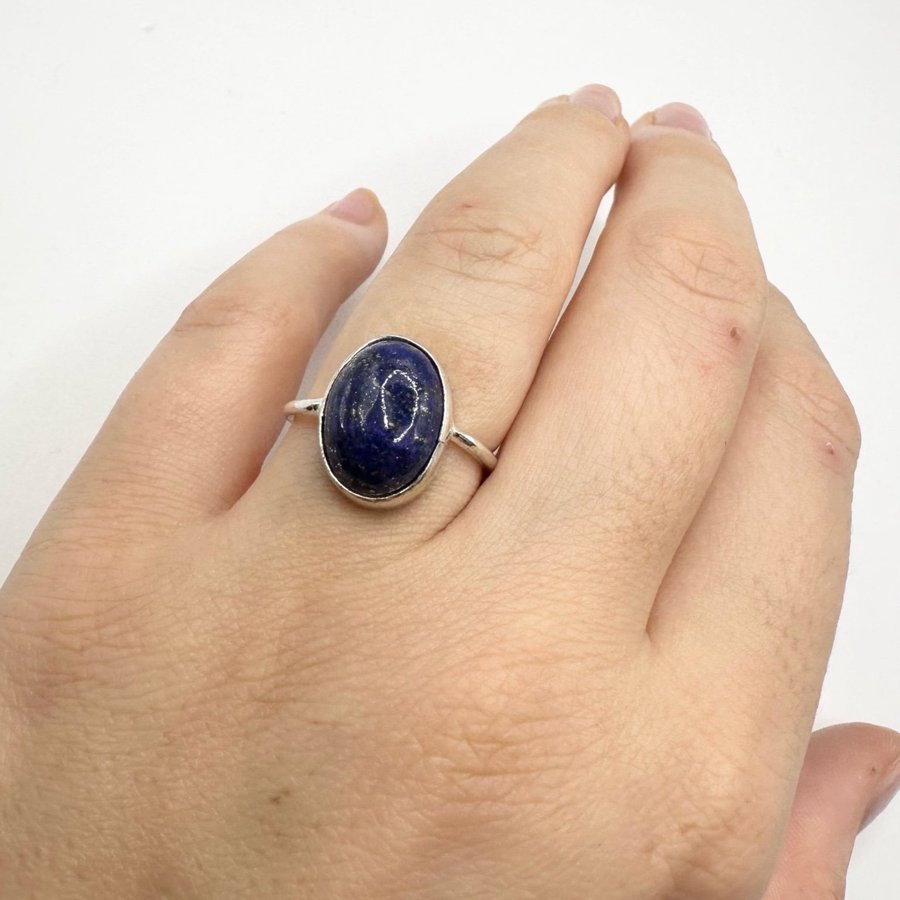 Sten ring, silverpläterad. Lapis Lazuli Sten. Ädelsten. 925.