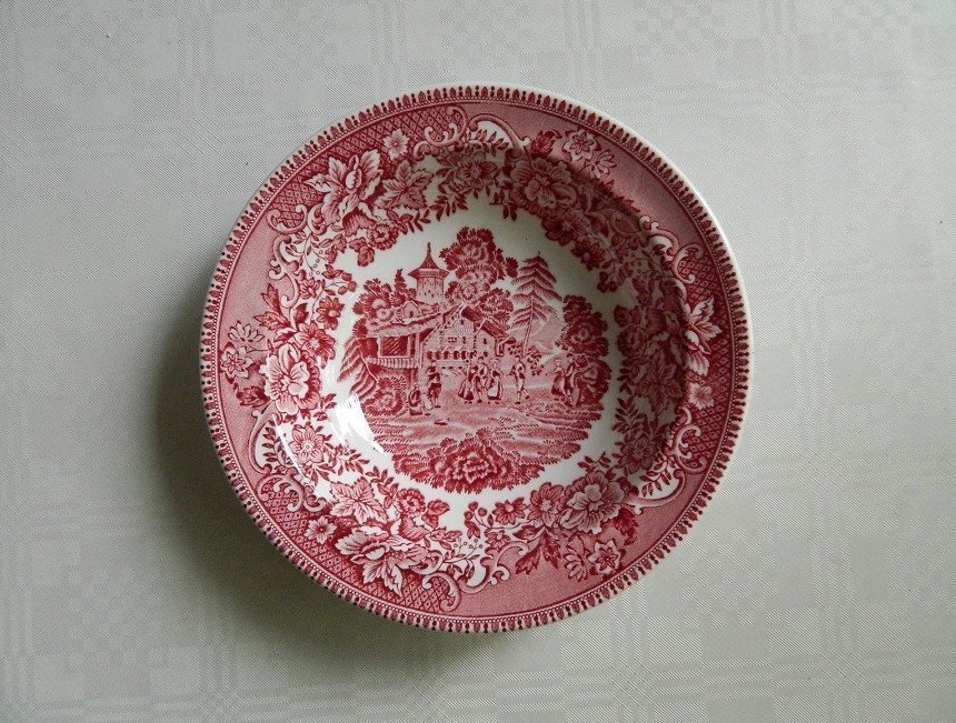 Dessertskål skål tallrik röd AVON COTTAGE Enoch Wedgwood England