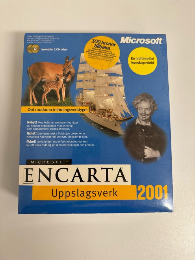 Microsoft Encarta Uppslagsverk 2001 PC Big Box Inplastad!