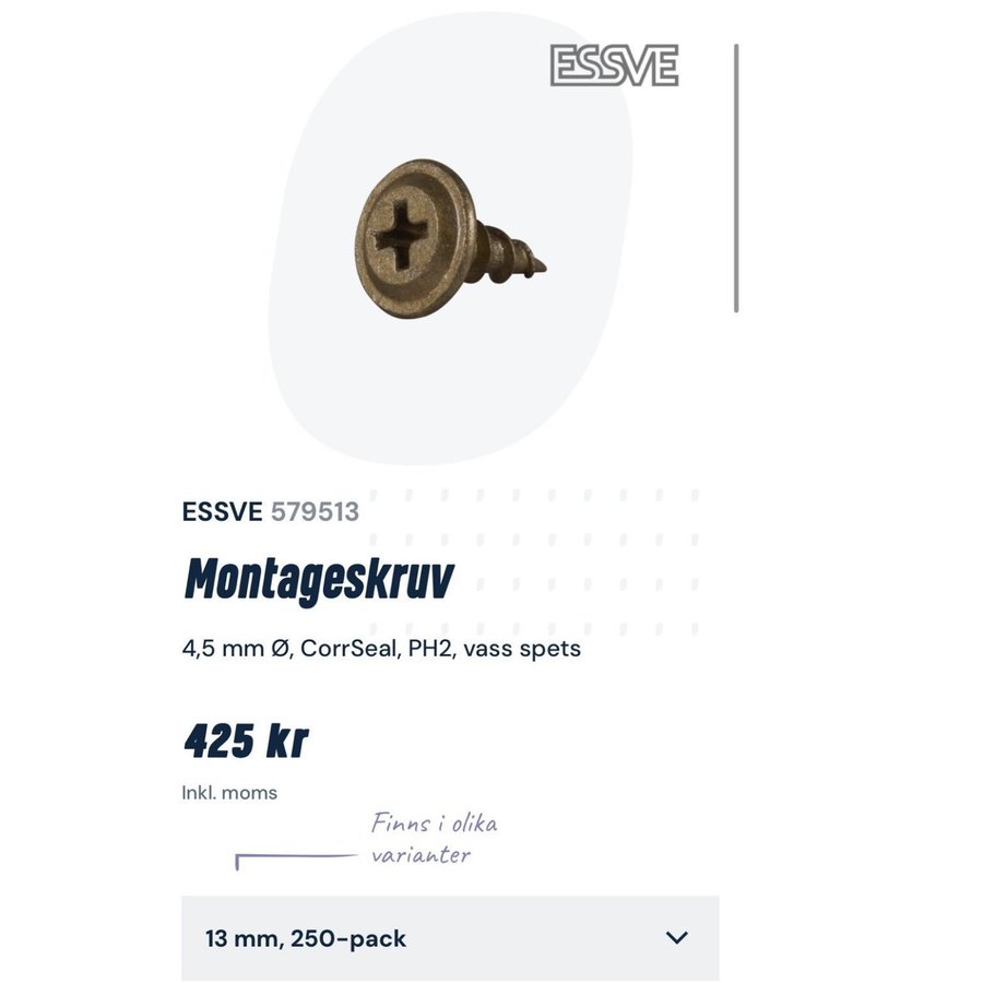 Essve Montageskruv 4,5 x 13 mm, 250 st Guldiga