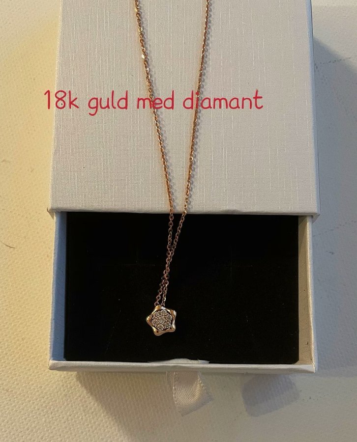 Äkta 18k rose guld med äkta diamant halsband