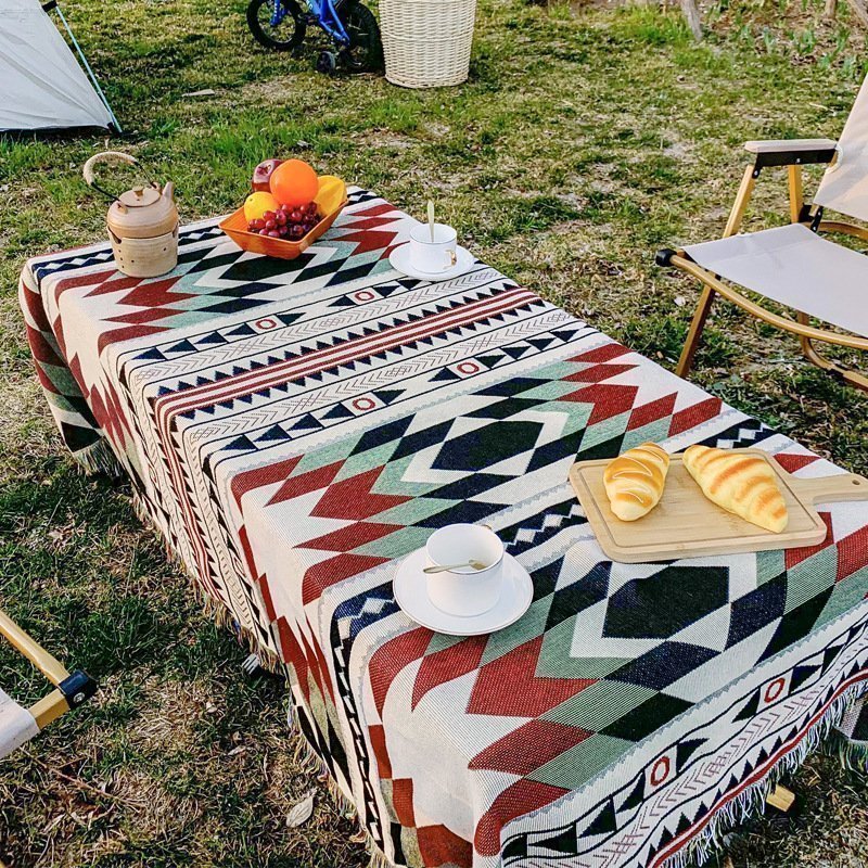 Picnic Table Cloth Carpet Sofa Dust Cover Blanket Tassel Tapestry,130*180cm