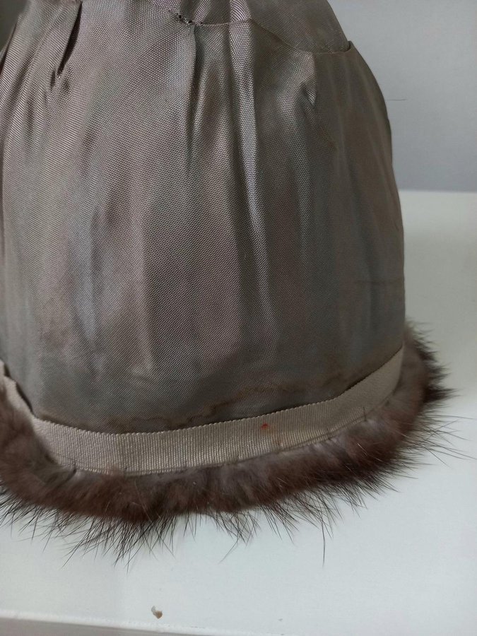 Vintage brun äkta mink pälsmössa päls mössa hatt