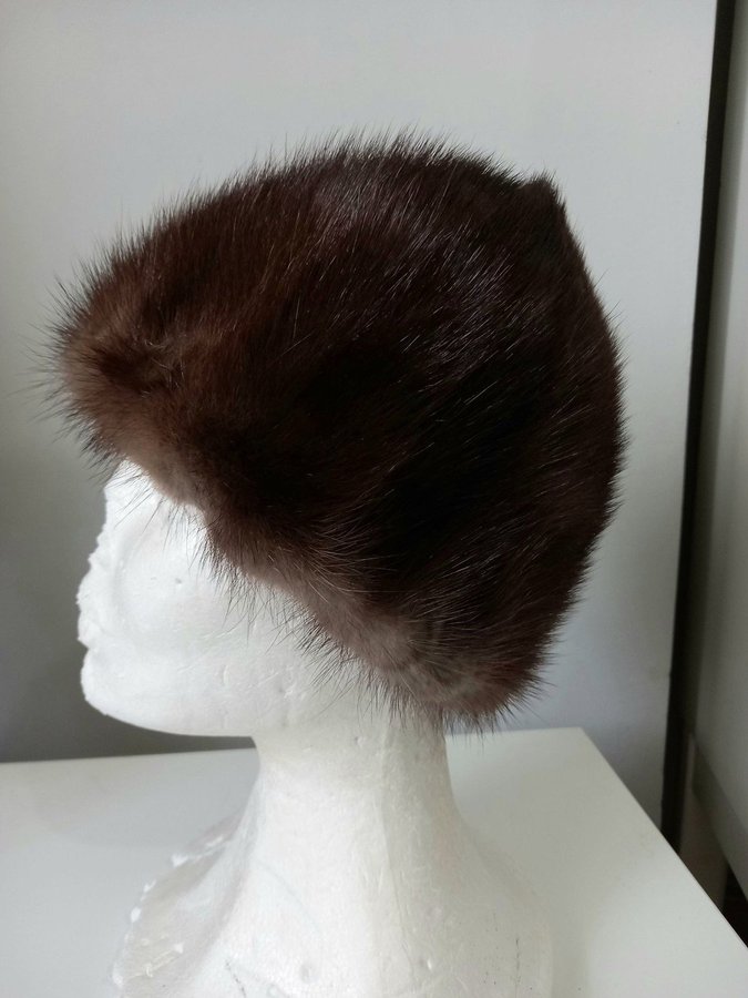 Vintage brun äkta mink pälsmössa päls mössa hatt