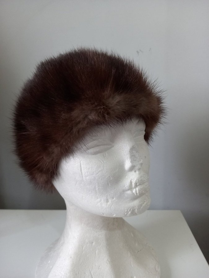 Vintage brun äkta mink pälsmössa päls mössa hatt