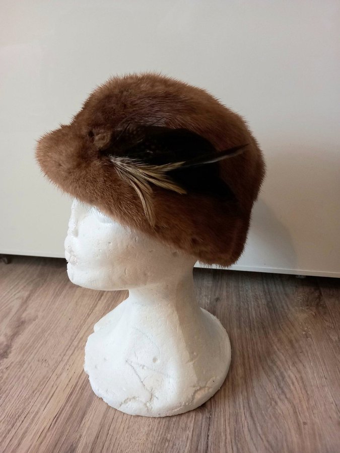 Vintage brun äkta mink pälsmössa päls mössa