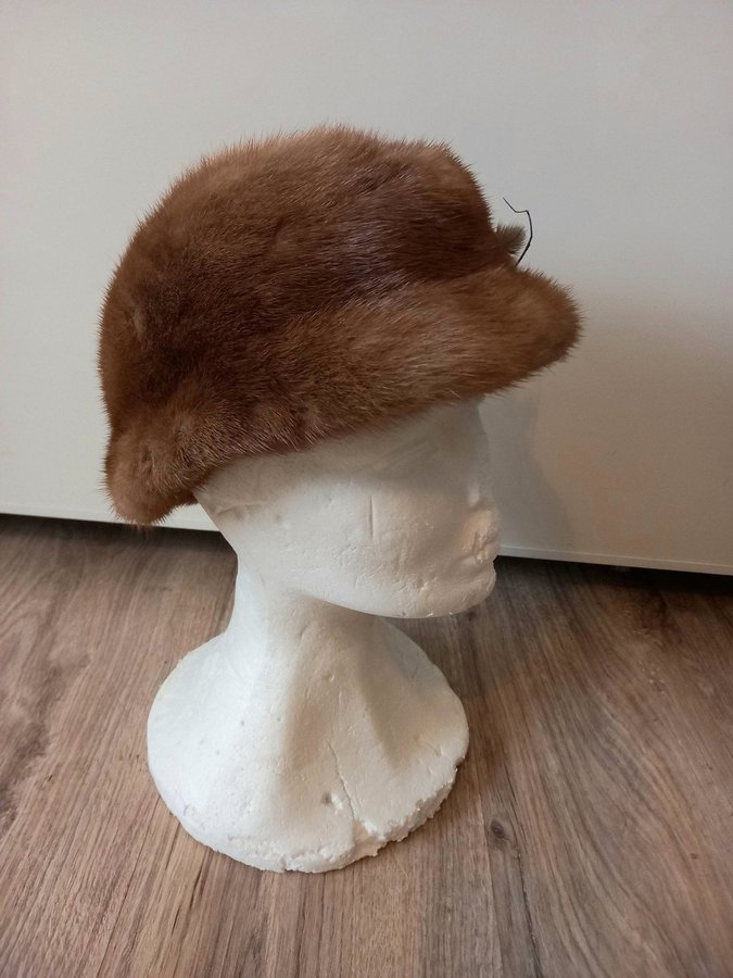 Vintage brun äkta mink pälsmössa päls mössa