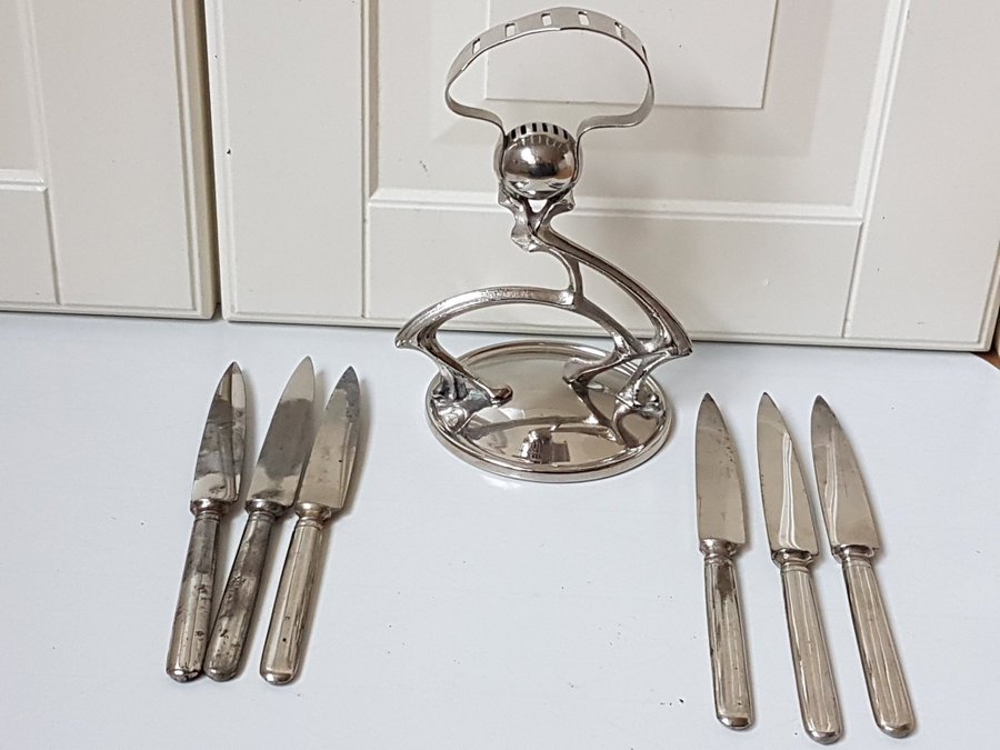 Sällsynt ART DECO vintage knivställ med 6 st småknivar för ost och frukt