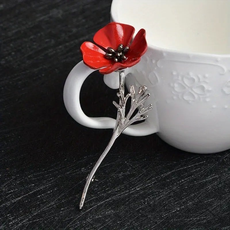 Unikt stor brosch blommor 3d vallmo vårblomma brooch strass red flower pin