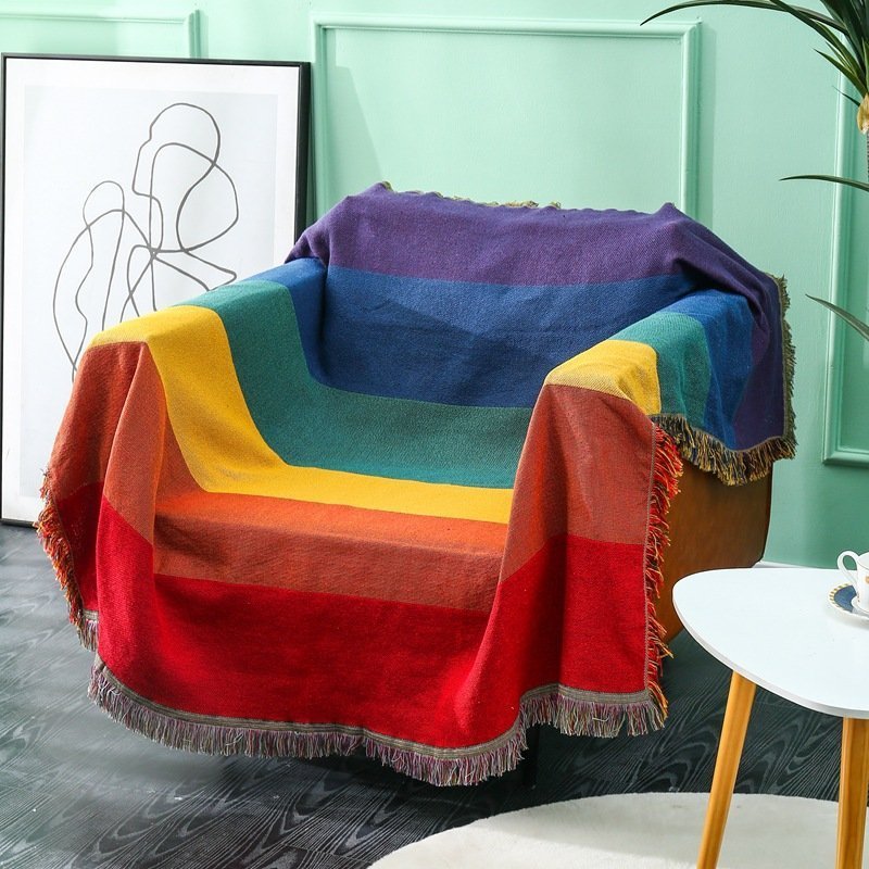 INS Colorful carpet sofa blanket tapestry stripe camping tablecloth 130*160cm