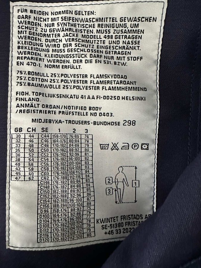 Arbetsbyxa Fristads D108 Work Pants Byxor Ny Heat/Värme Protected Pants