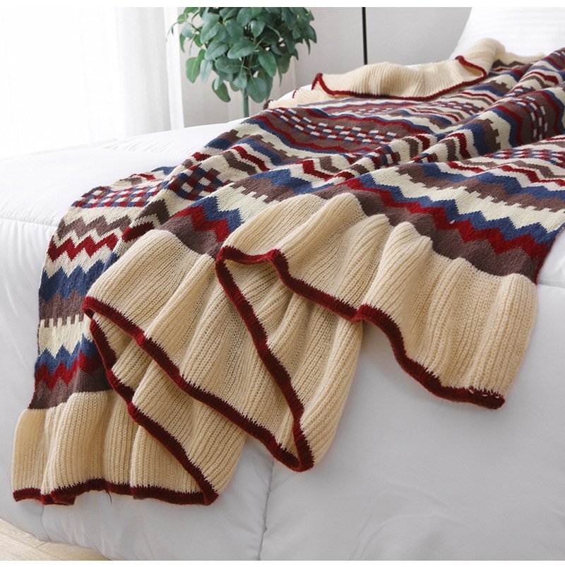 Nordic Ruffle Knitted Sofa Blanket Camping Carpet Tapestry Cashmere130*170cm