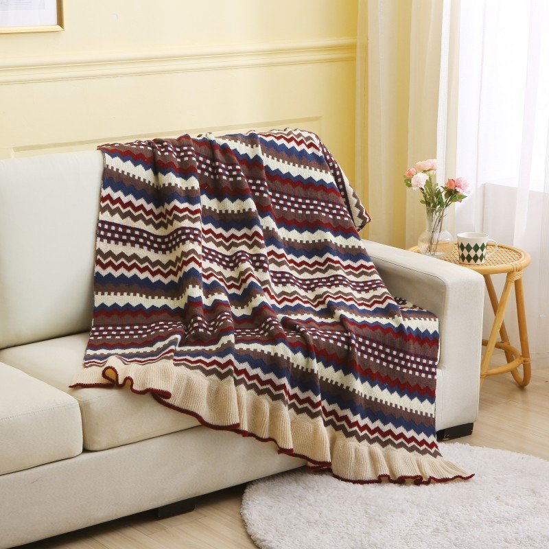 Nordic Ruffle Knitted Sofa Blanket Camping Carpet Tapestry Cashmere130*170cm