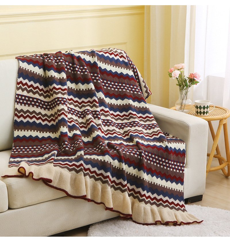 Nordic Ruffle Knitted Sofa Blanket Camping Carpet Tapestry Cashmere130*170cm