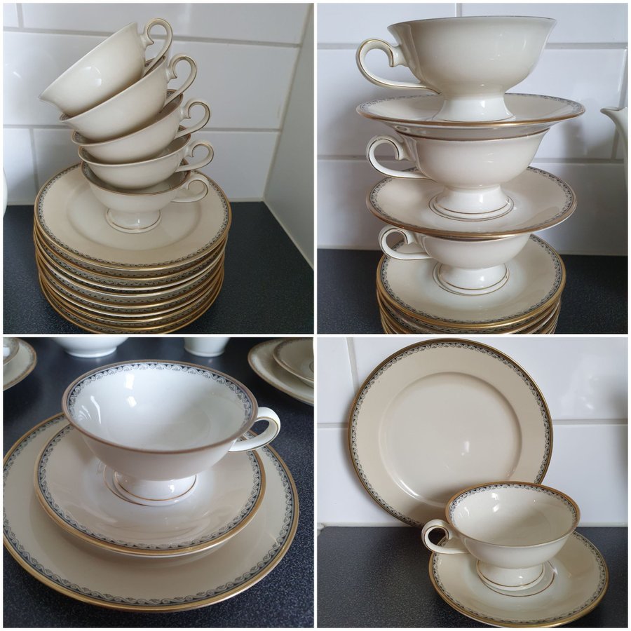 Äldre Kaffeesvis Eschenbach Bavaria Elfenbein Porzellan Goldrand(1950-1960tal