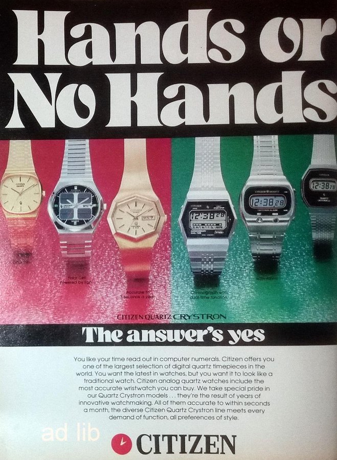 CITIZEN - HAND OR NO HANDS REKLAM TIDNINGSANNONS 1977