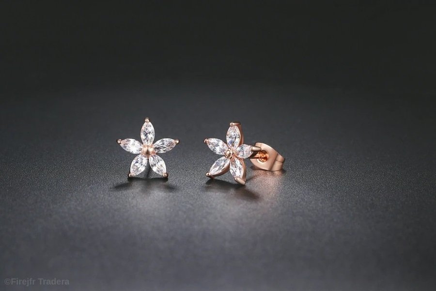 14K roséguld pläterade örhängen cubic zirconia CZ röd guld stiftörhängen blomma