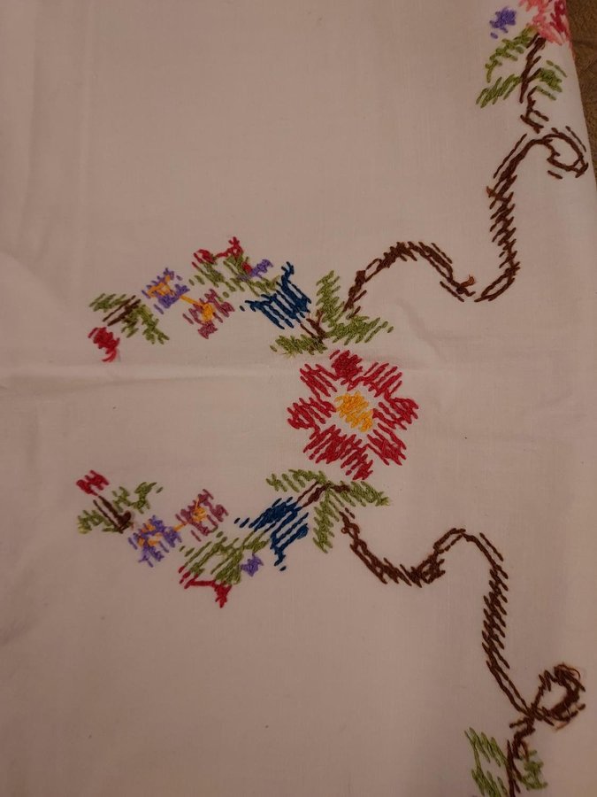 Paradhandduk 40-tal Handbroderad Bredd 53 cm/Längd 77 cm