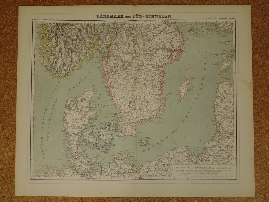 1860 vintage antik gammal karta över Sverige Norge Danmark 50x62c stora kartor